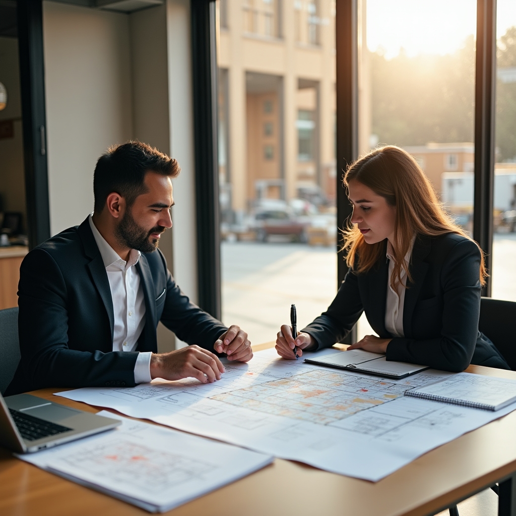 Capimado consulting team reviewing warehouse layout plans