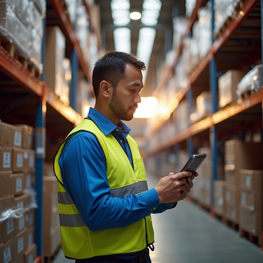 Staff member doing physical inventory count with tablet